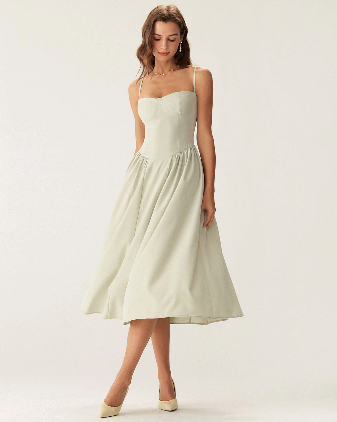 Abito midi donna verde con tasche