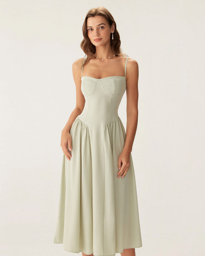 Abito midi donna verde con tasche