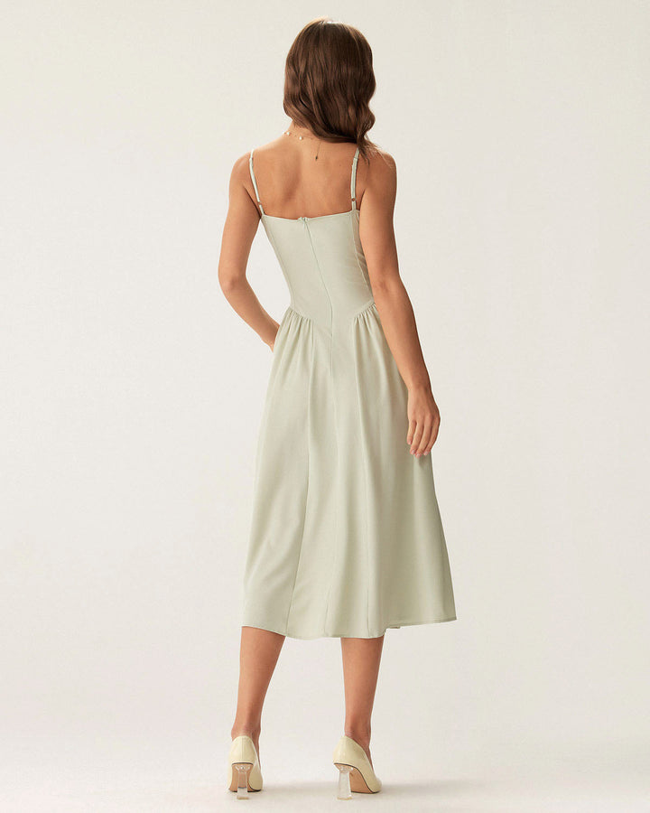 Abito midi donna verde con tasche