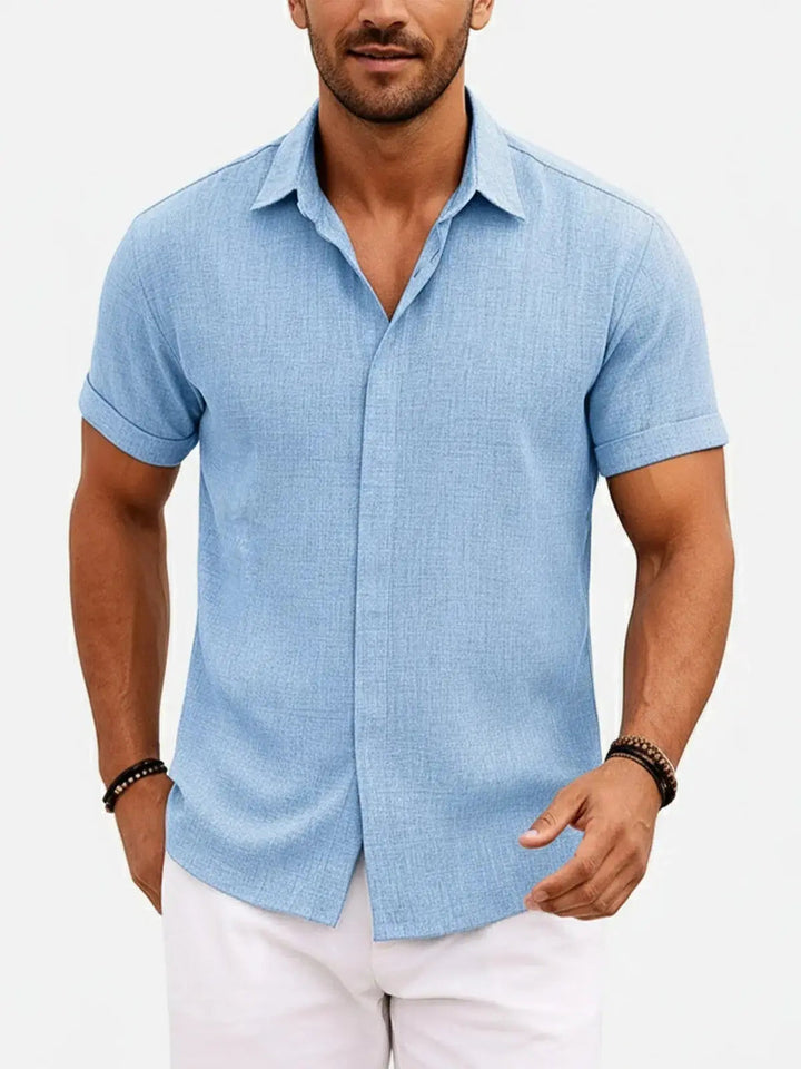 Camicia da uomo a maniche corte in misto cotone e lino
