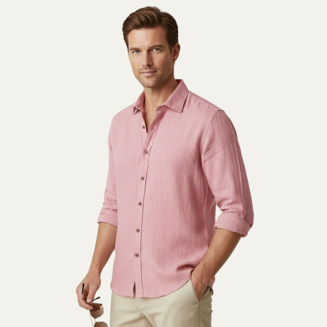 Classica Camicia Uomo Zurich Vintage Manica Lunga Lino