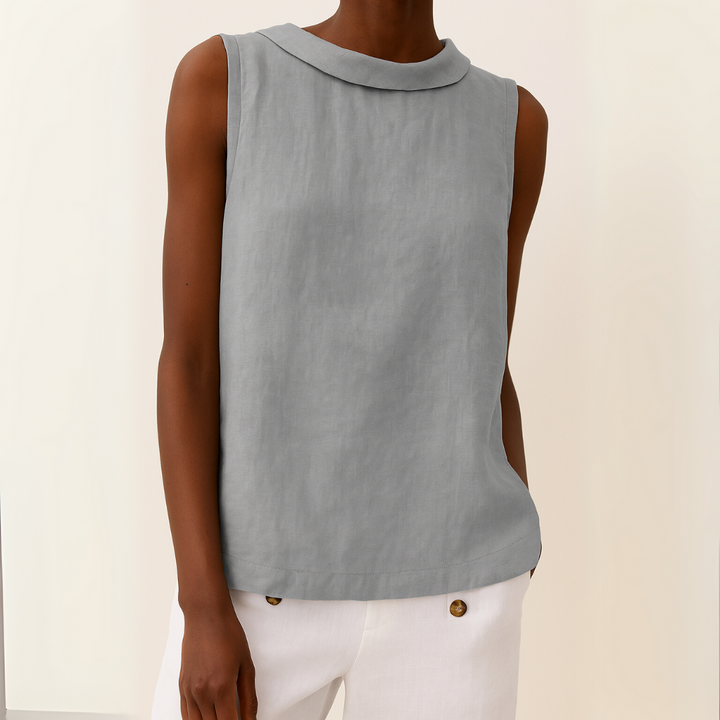 T-shirt Donna Senza Maniche Collo Alto Stile Minimal Chic