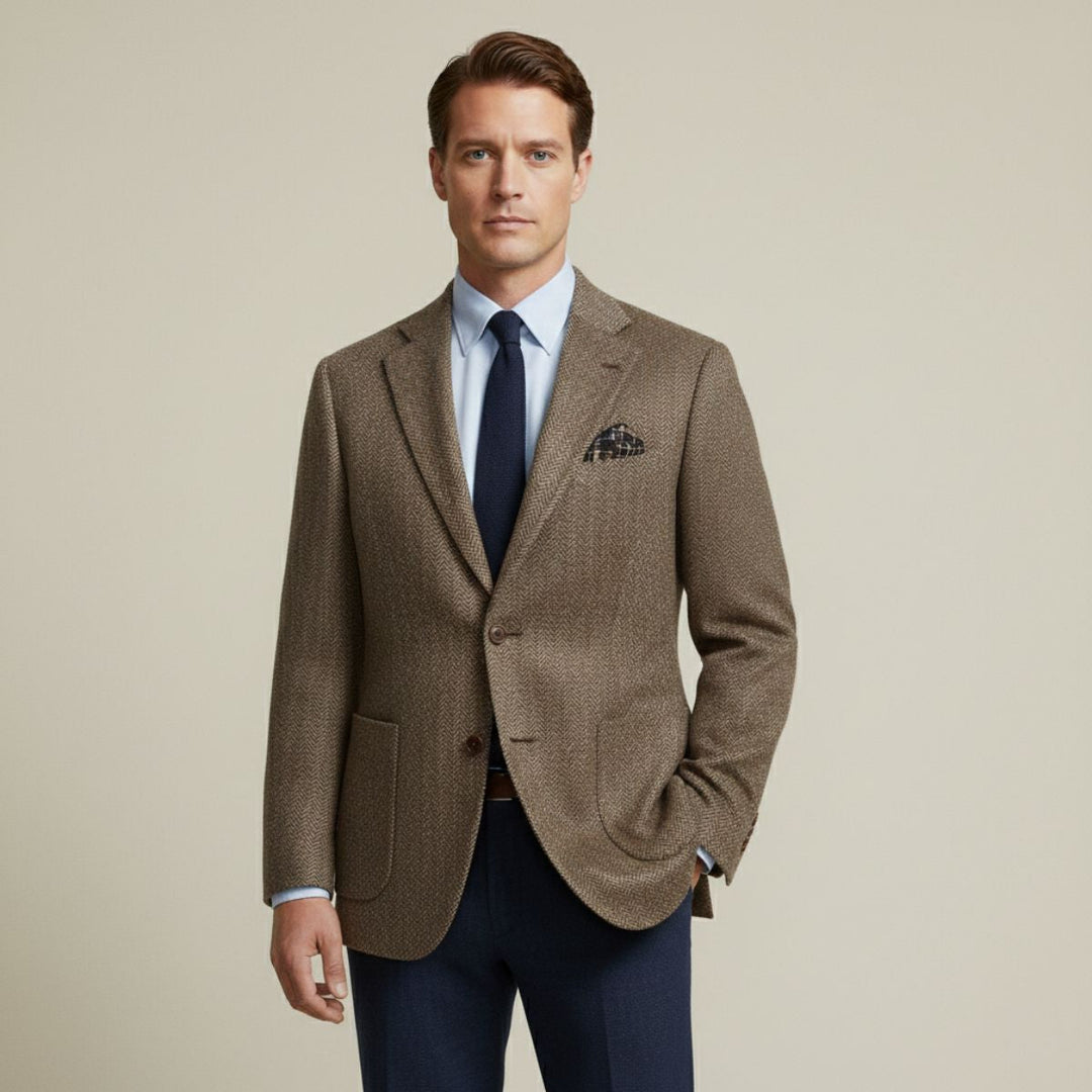 Blazer Uomo in Lana Tweed Herringbone Monopetto