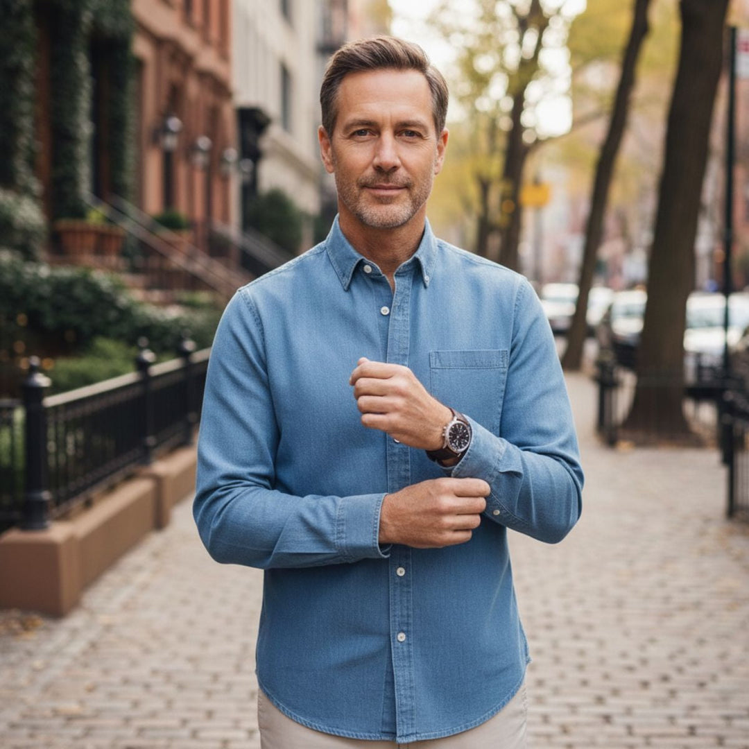 Camicia uomo jeans cotone stile casual