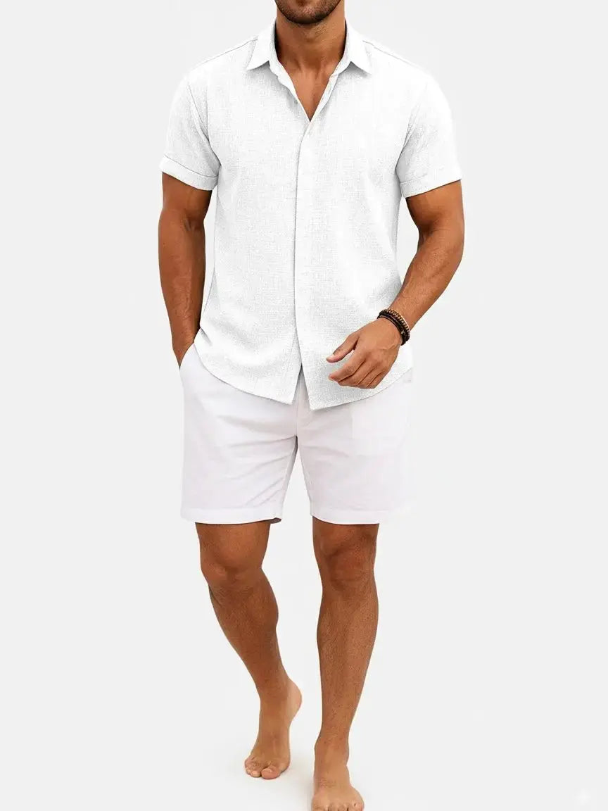 Camicia da uomo a maniche corte in misto cotone e lino
