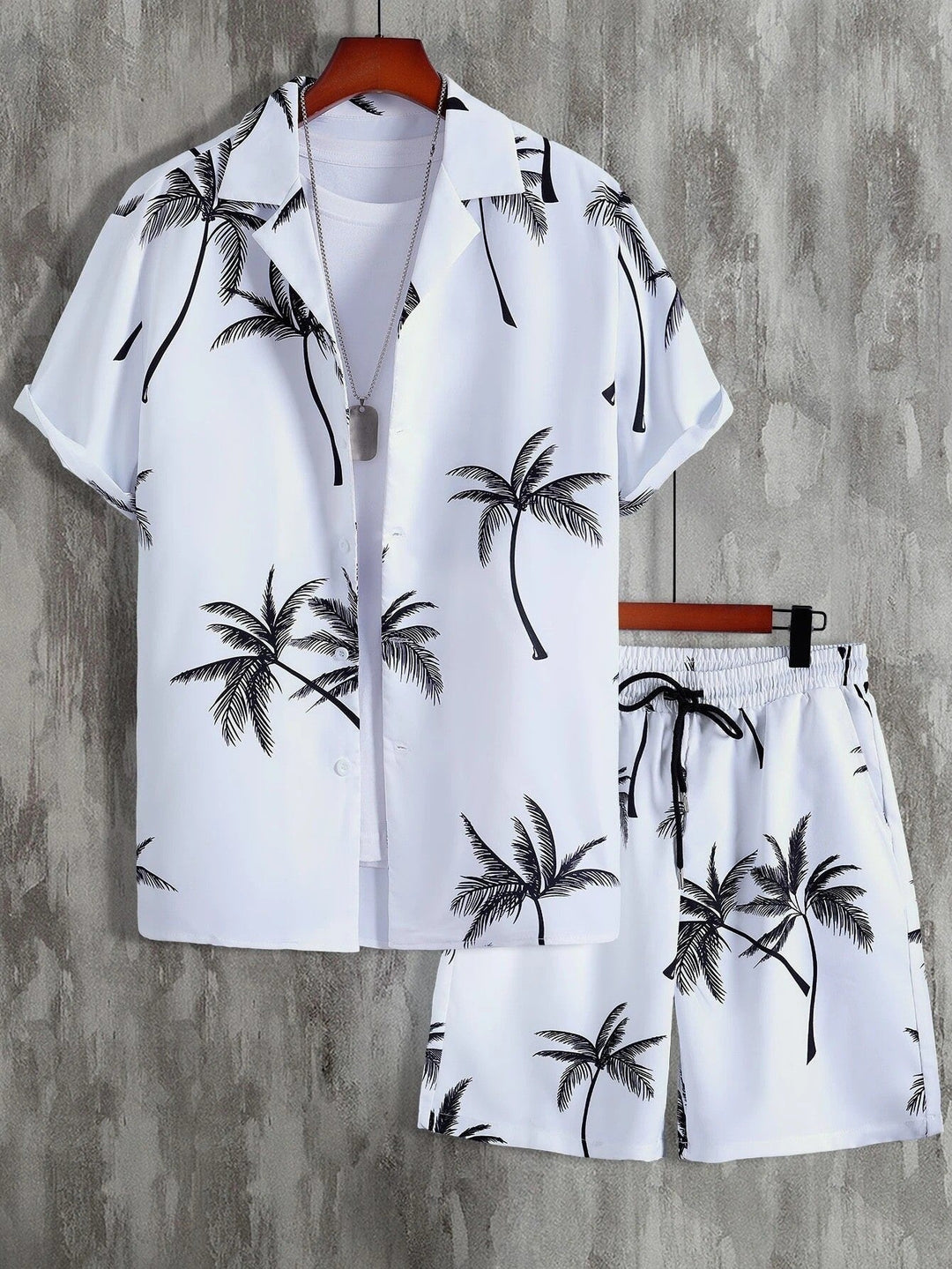Completo Estivo Uomo Stampa Palme Camicia e Shorts