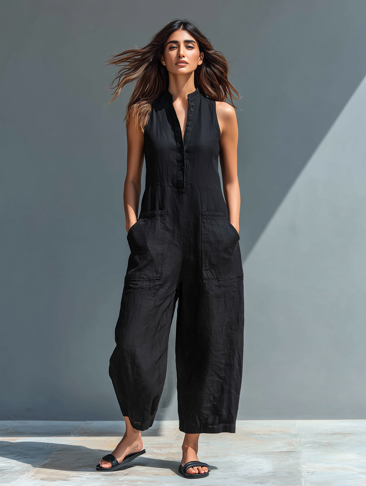 Classico Jumpsuit Donna Senza Maniche Collo Coreana