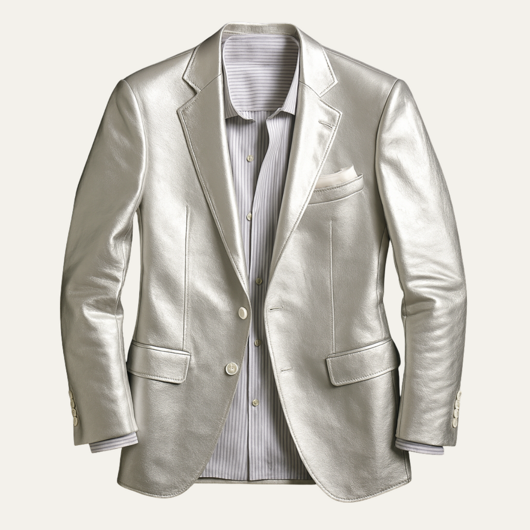 Blazer Uomo Metallizzato Argento Slim Fit