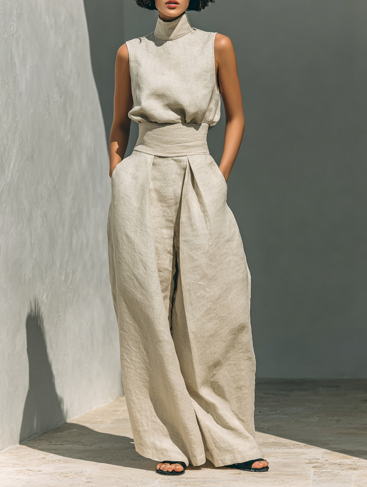 Classico Completo Donna Senza Maniche Pantaloni Larghi