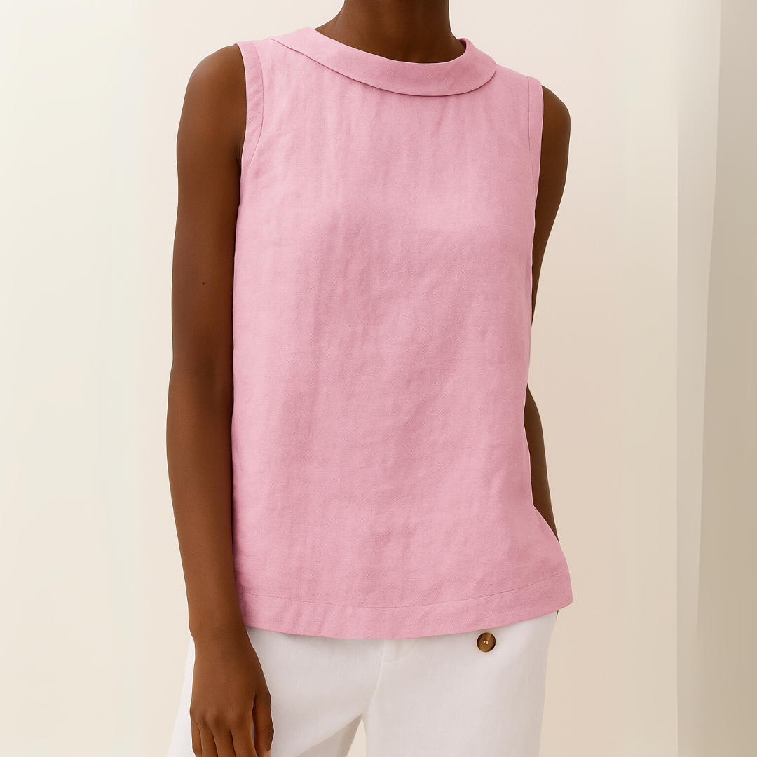 T-shirt Donna Senza Maniche Collo Alto Stile Minimal Chic