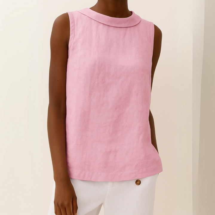 T-shirt Donna Senza Maniche Collo Alto Stile Minimal Chic