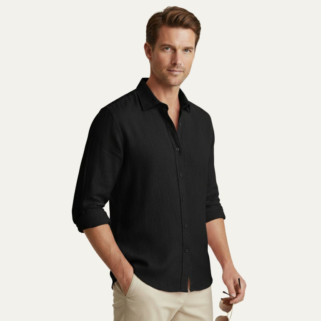 Classica Camicia Uomo Zurich Vintage Manica Lunga Lino
