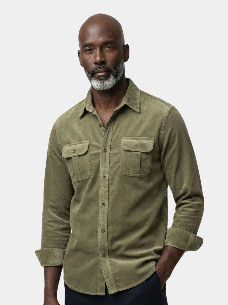 Classica Camicia Uomo Velluto a Coste Business Casual Elegante