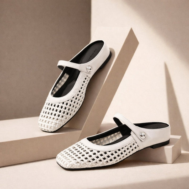 Ballerine Donna Intrecciate Dorate Modello Mary Jane con Cinturino