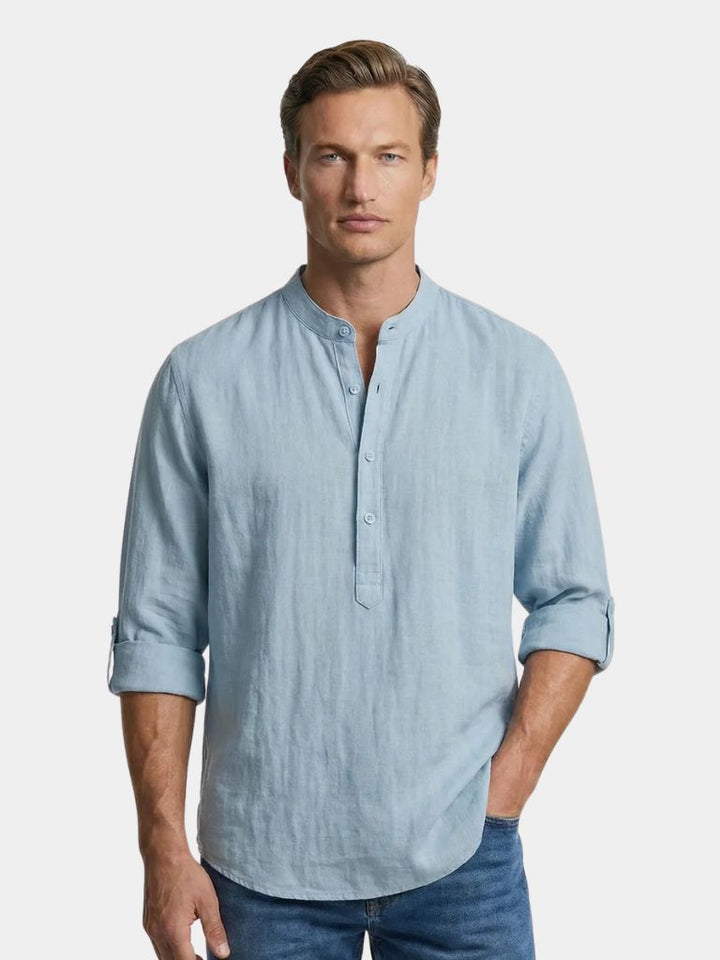 Classica Camicia Henley Manica Lunga Uomo Casual