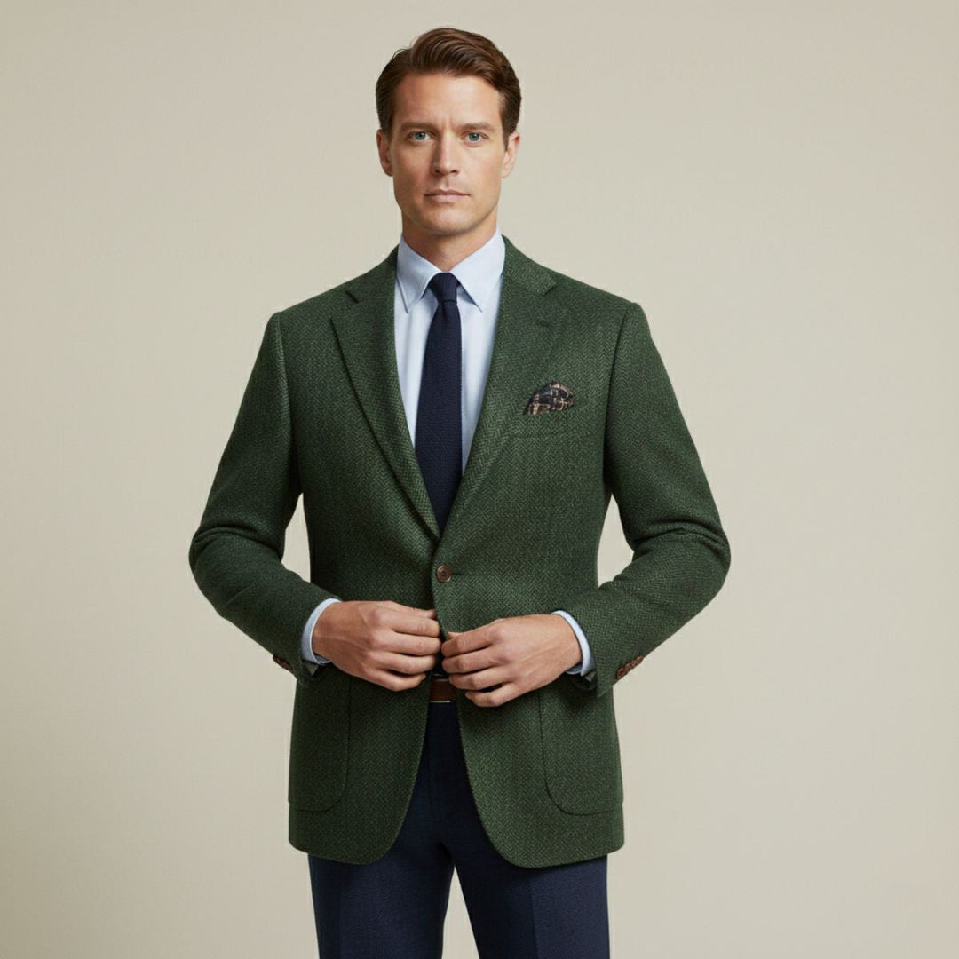 Blazer Uomo in Lana Tweed Herringbone Monopetto