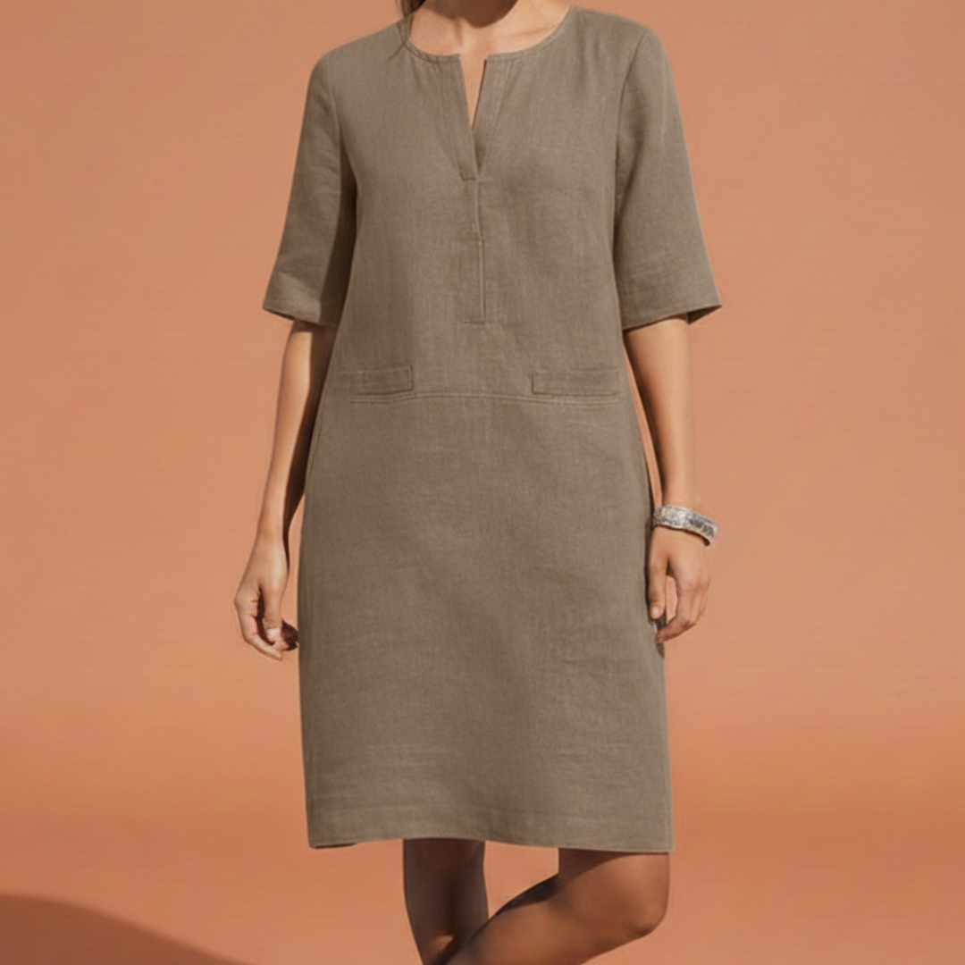 Raffinato Abito Midi Shift Scollo Manica al Gomito