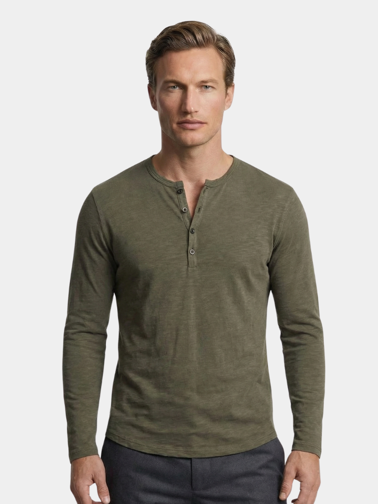 Maglietta a maniche lunghe con collo Henley