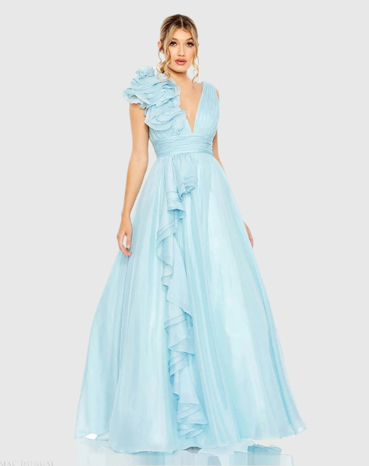 Elegante Abito Maxi Floreale Scollo V Chiffon Donna