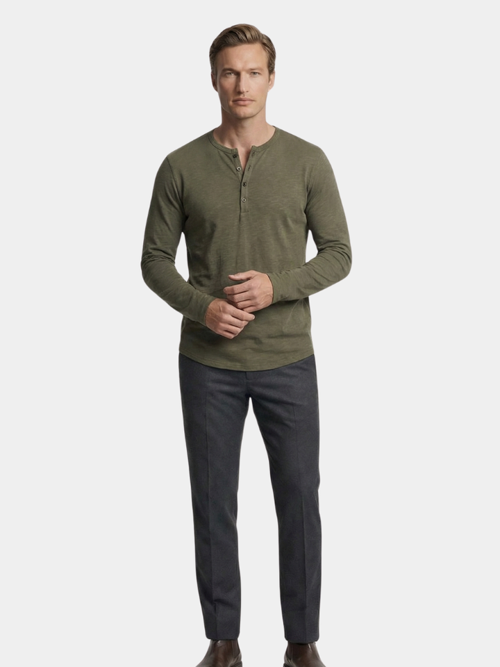 Maglietta a maniche lunghe con collo Henley