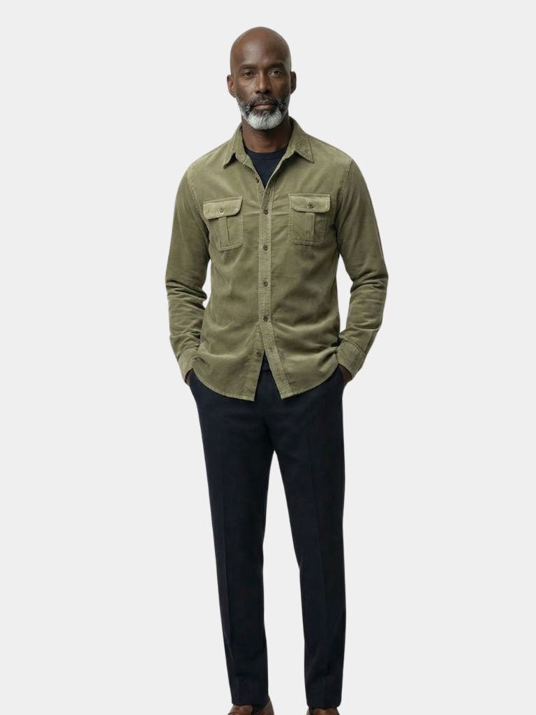 Classica Camicia Uomo Velluto a Coste Business Casual Elegante