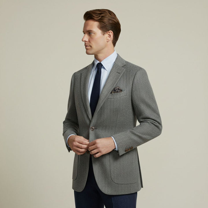 Blazer Uomo in Lana Tweed Herringbone Monopetto