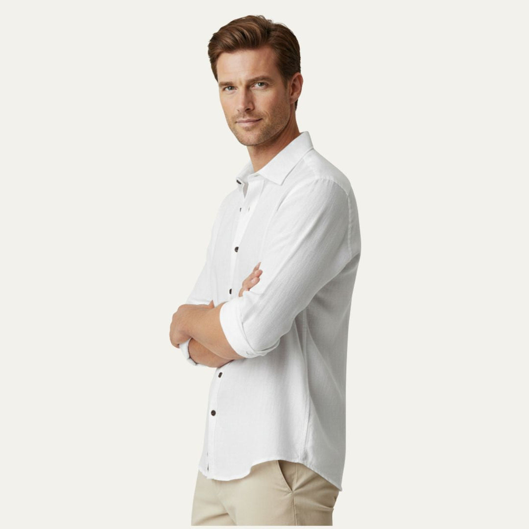Classica Camicia Uomo Zurich Vintage Manica Lunga Lino