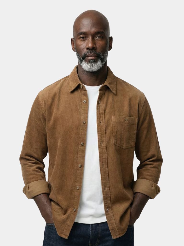 Classica Camicia Uomo Velluto a Coste Casual Elegante