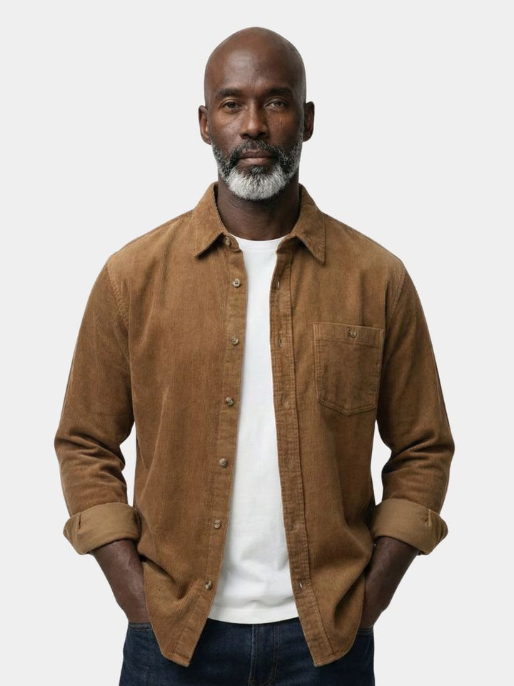 Classica Camicia Uomo Velluto a Coste Casual Elegante