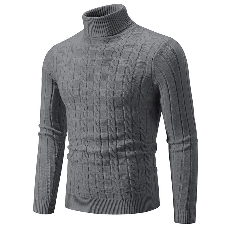 Maglione Dolcevita Uomo Slim Fit con Motivo a Treccia