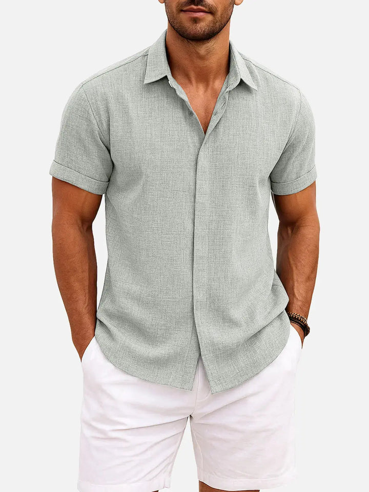 Camicia da uomo a maniche corte in misto cotone e lino
