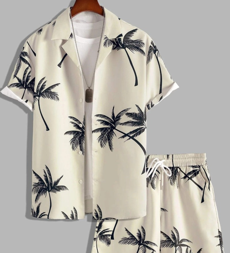 Completo Estivo Uomo Stampa Palme Camicia e Shorts