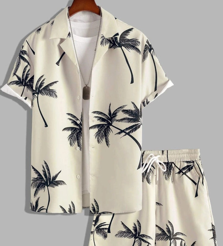 Completo Estivo Uomo Stampa Palme Camicia e Shorts