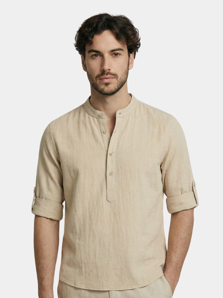 Classica Camicia Henley Manica Lunga Uomo Casual