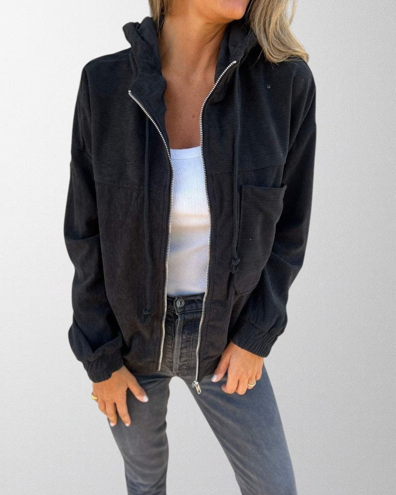 Olivia - Giacca in Velluto a Coste con Cappuccio e Chiusura a Zip