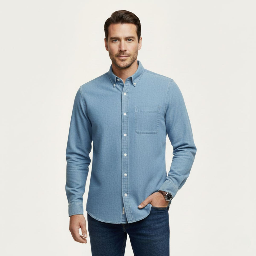 Camicia uomo jeans cotone stile casual