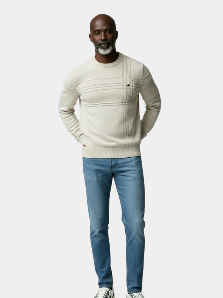 Maglione girocollo a righe in cotone lavorato a maglia