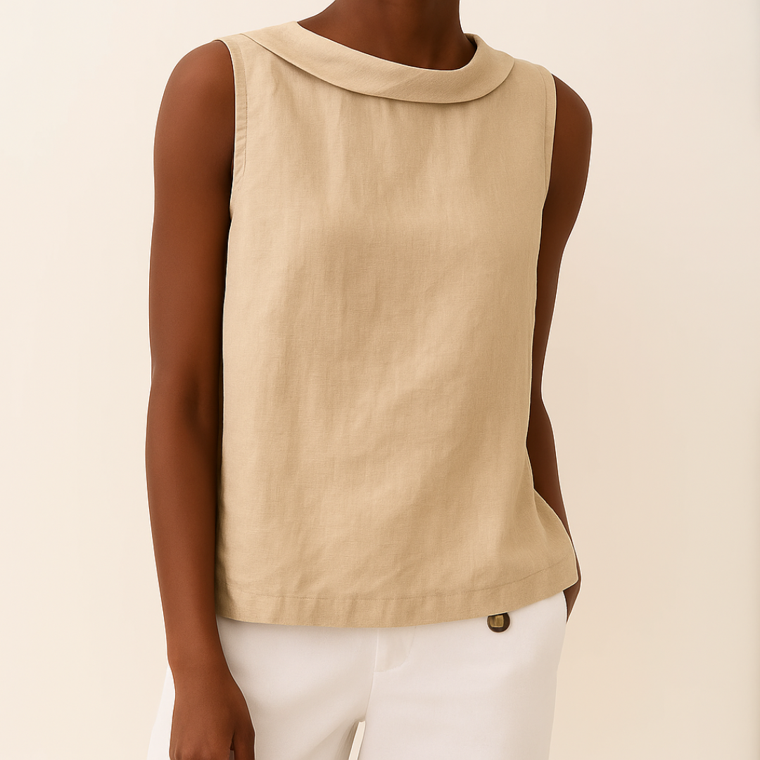 T-shirt Donna Senza Maniche Collo Alto Stile Minimal Chic