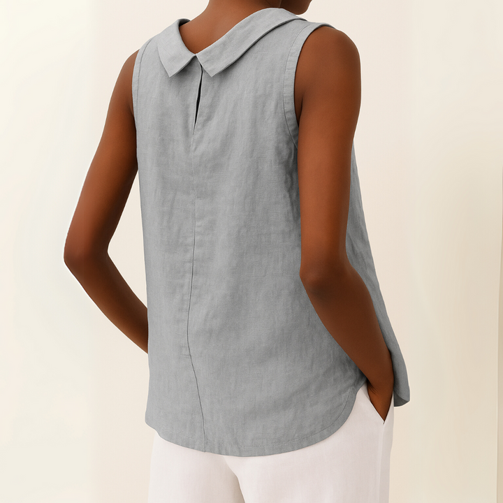 T-shirt Donna Senza Maniche Collo Alto Stile Minimal Chic