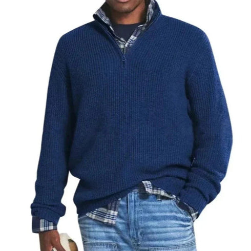 Maglione Uomo con Zip e Collo Alto Vestibilità Comoda