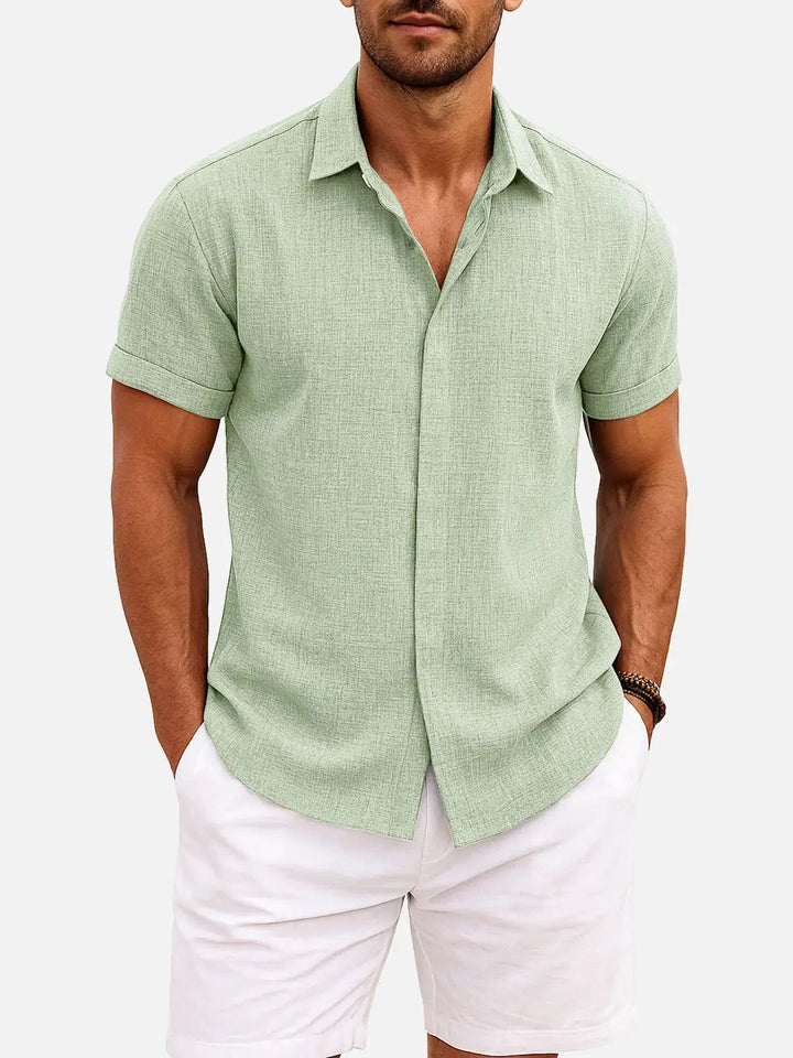 Camicia da uomo a maniche corte in misto cotone e lino