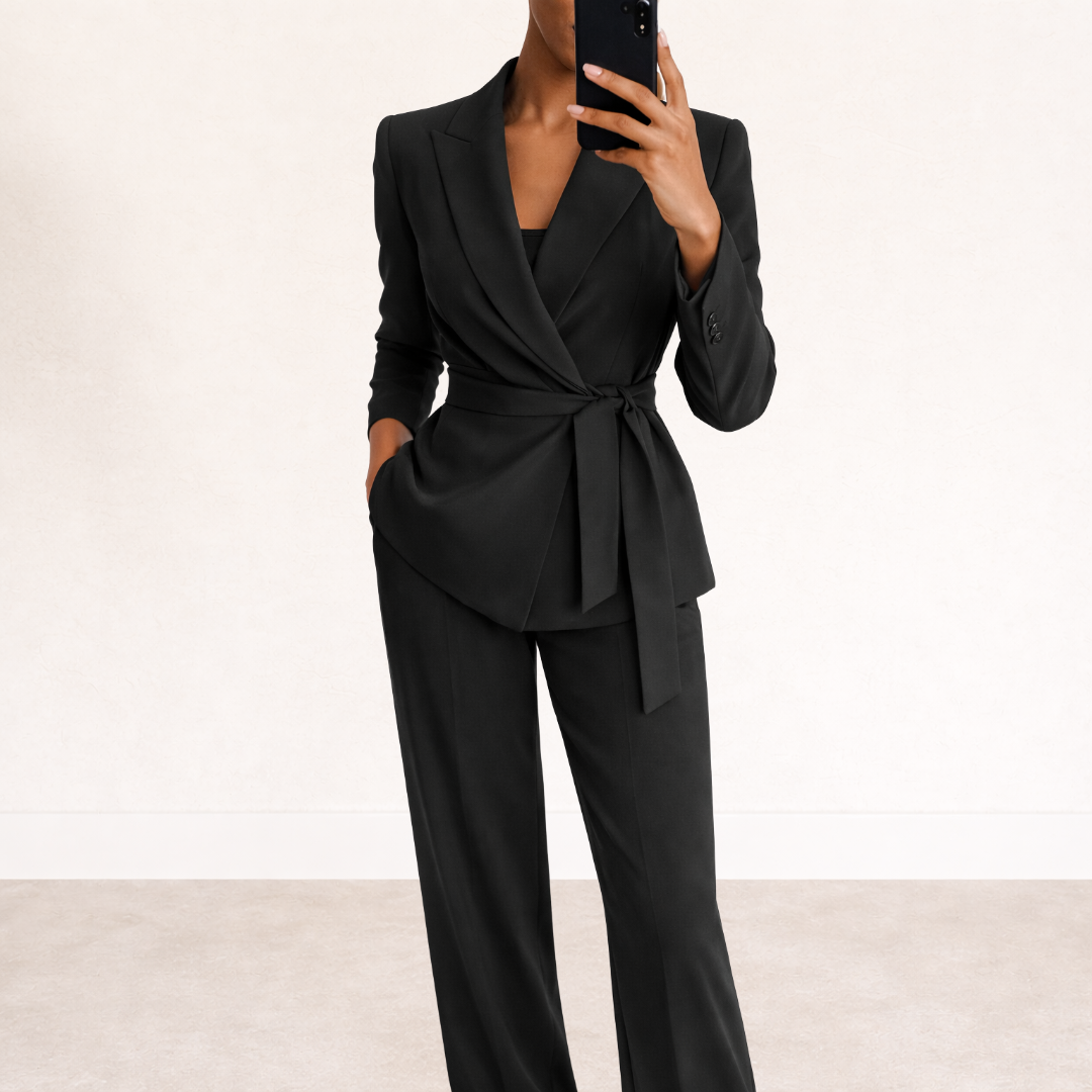 Tailleur Donna Suit con Blazer a Fiocco e Pantalone Palazzo
