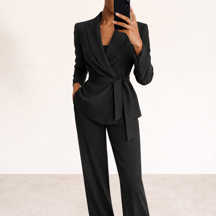 Tailleur Donna Suit con Blazer a Fiocco e Pantalone Palazzo