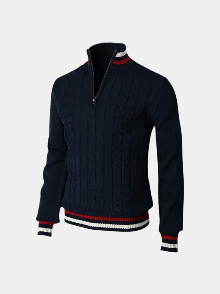 Maglione essenziale con collo alto e mezza zip