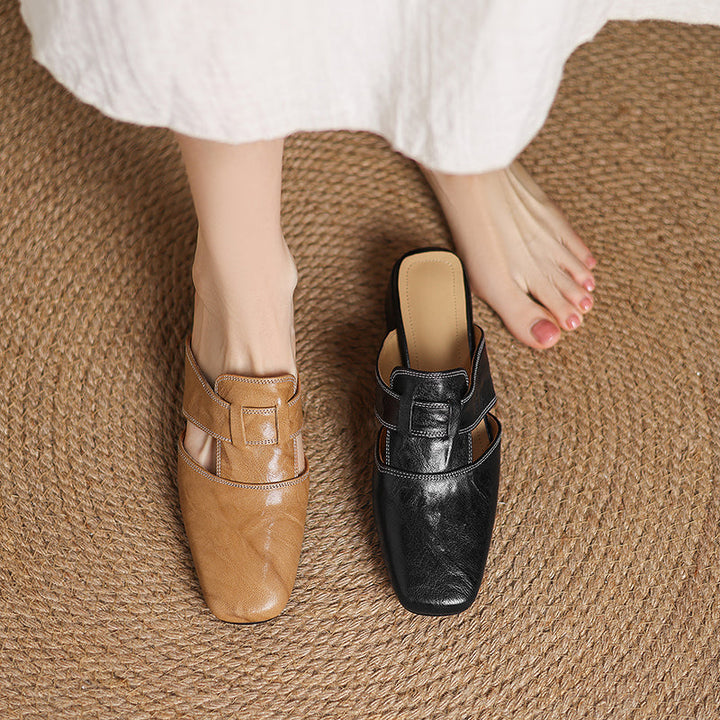 Mules donna eleganti in pelle punta quadrata