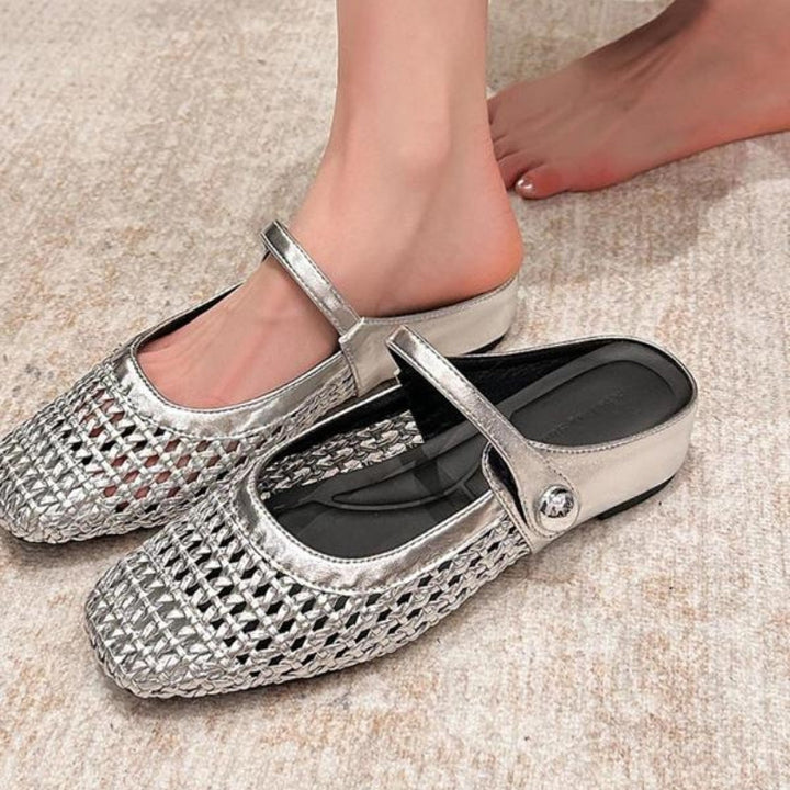 Ballerine Donna Intrecciate Dorate Modello Mary Jane con Cinturino