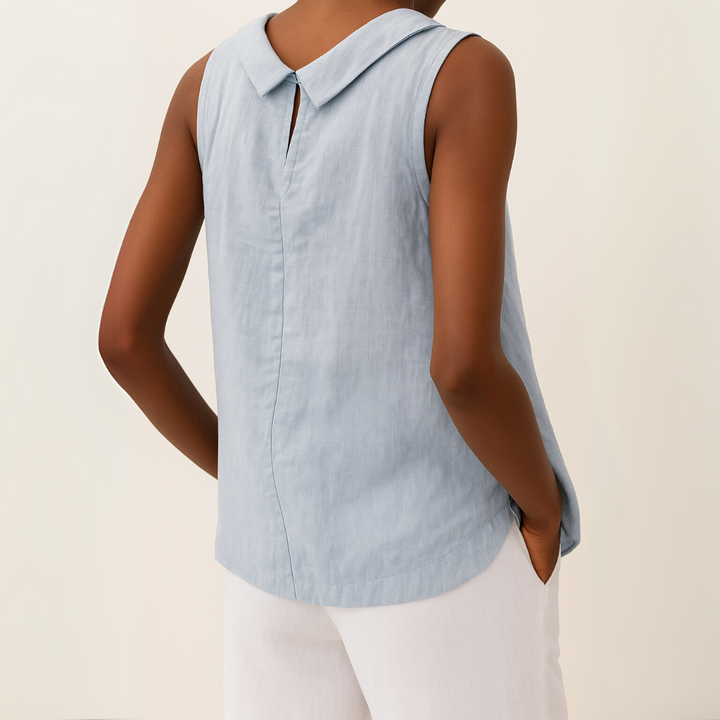 T-shirt Donna Senza Maniche Collo Alto Stile Minimal Chic