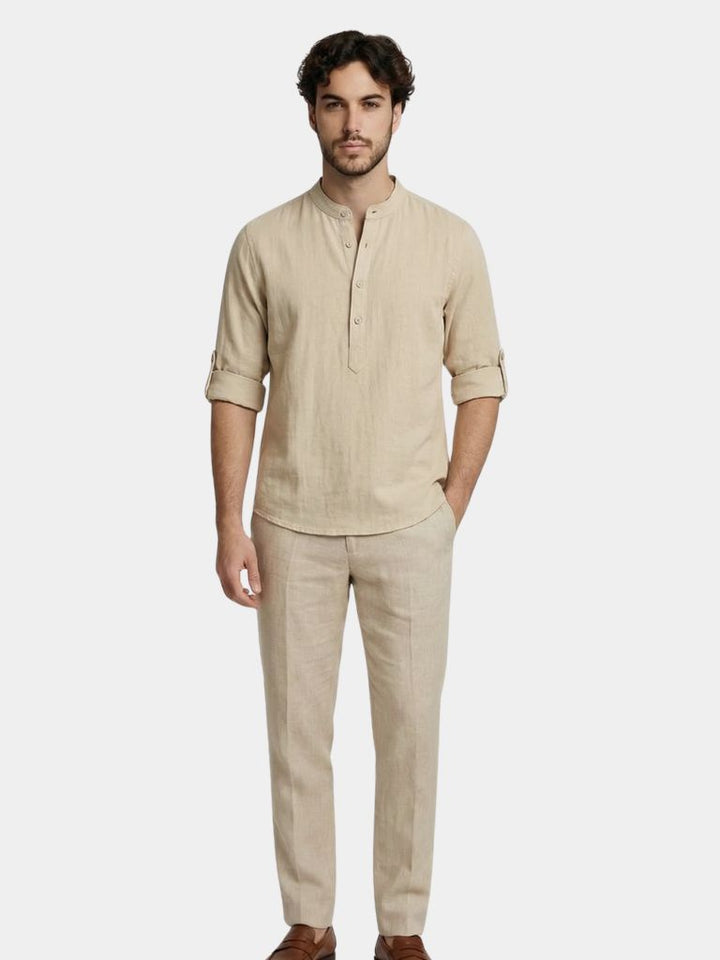 Classica Camicia Henley Manica Lunga Uomo Casual