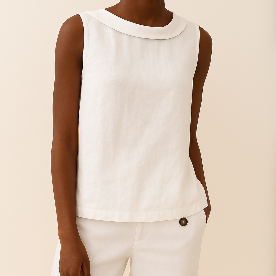 T-shirt Donna Senza Maniche Collo Alto Stile Minimal Chic