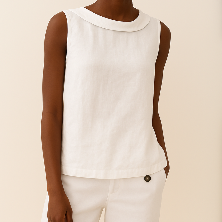 T-shirt Donna Senza Maniche Collo Alto Stile Minimal Chic